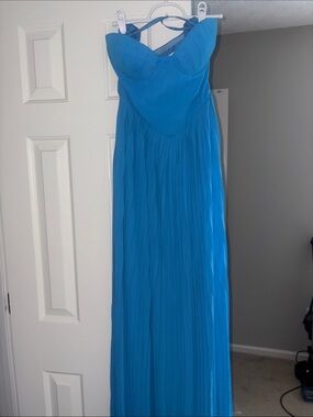 Blue Strapless Chiffon Maxi Dress with Sweetheart Bodice